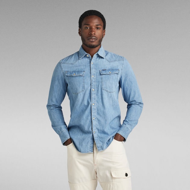 G-STAR ARC 3D Denim Shirt Slim Fit Men Size S Long Sleeve Snap | eBay
