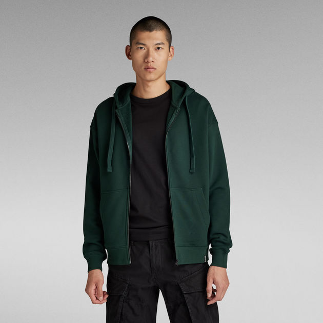 送料込★G-Star★Essential Loose フルジップスウェットシャツ Essential Loose Zip Thru Hooded Sweater | グリーン | G-STAR® JP
