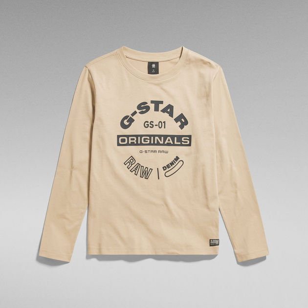 Kids Long Sleeve T Shirt Originals Graphic Beige G STAR CA