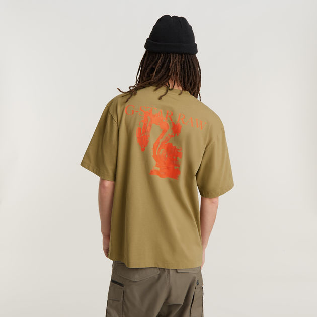 Tシャツ・カットソー BARROW Men T-shirt Cream S5BWUATH144 BW029 Industry Back Graphic Boxy T-Shirt | Beige | G-STAR® CY