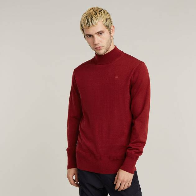 Red mock turtleneck sweater top