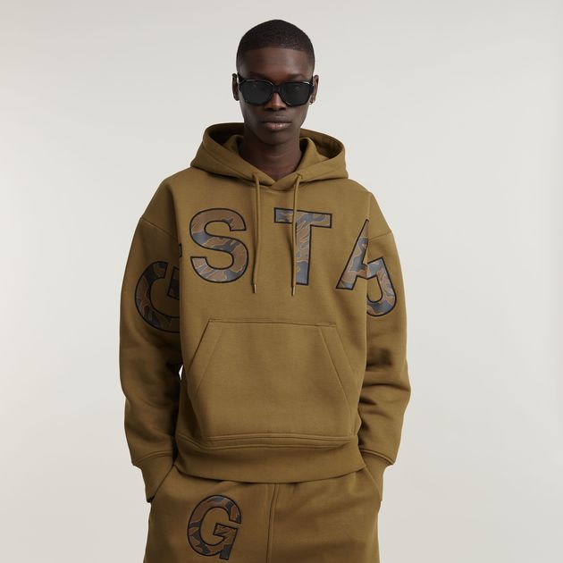 Embro Print Loose Hooded Sweater | Brown | G-STAR® US