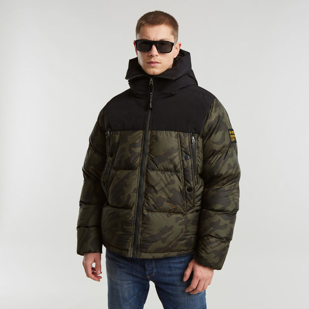 Star multi color print puffer jacket clearance