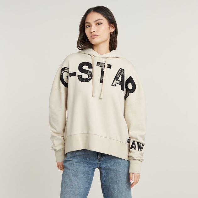 Embro Print Oversized Hoodie White G STAR CA
