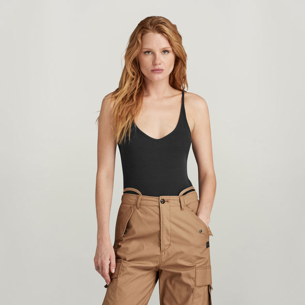 Spaghetti Strap Ribbed Body Suit | Black | G-STAR® US