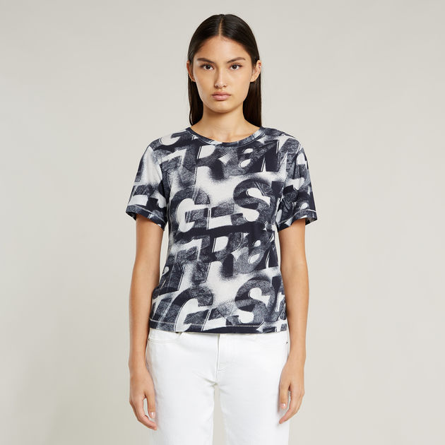 G-STAR RAW ジースターロウ D26066-C565-H317 Sprayed Letters Top ブルー レディース 半袖 プリント Tシャツ 2025年春夏 Sprayed Letters Top | マルチカラー | G-STAR® JP