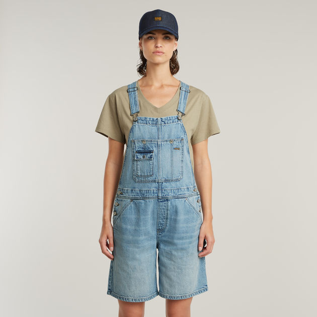 NEW G-Star Raw ジースター BRONSON SHORT JUMPSUIT Blue G Star Raw Women Blue V Neck Loose Fit Bronson Short