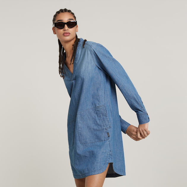 Millery V-Neck Shirt Dress | Medium blue | G-STAR® US
