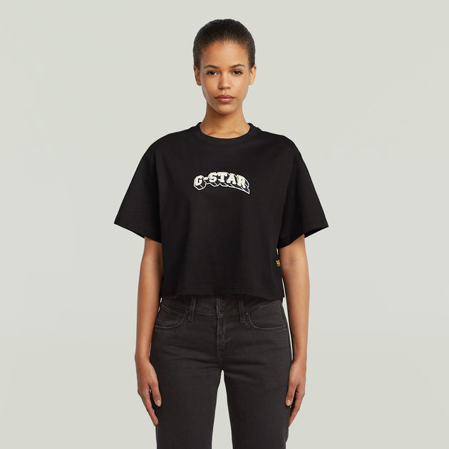 Felt Logo Boxy T-Shirt | Black | G-STAR® TW