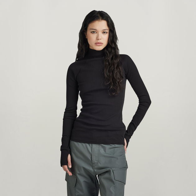 BRIEFING☆MS LOGO RIB MOCK NECK RF☆ブラック☆S Rib Knit Mock Neck Short-Sleeve Top | Theory