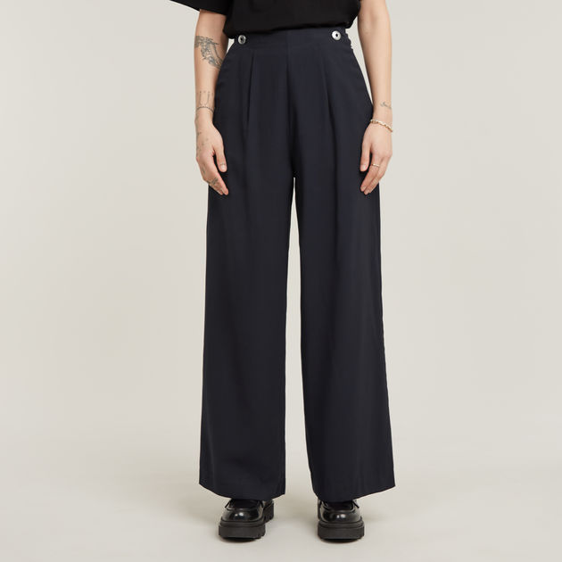 【SATIIIZ】Karin Deep Pintuck Wide Pants Shop Confidant Black Side Stripe Crepe Wide Pants | Flo