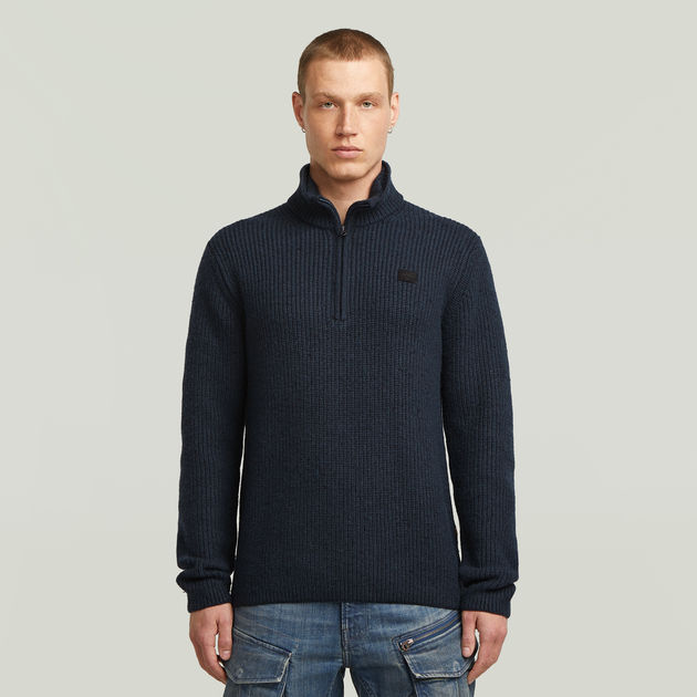 Double Collar Half Zip Knit | Dark blue | G-STAR® US