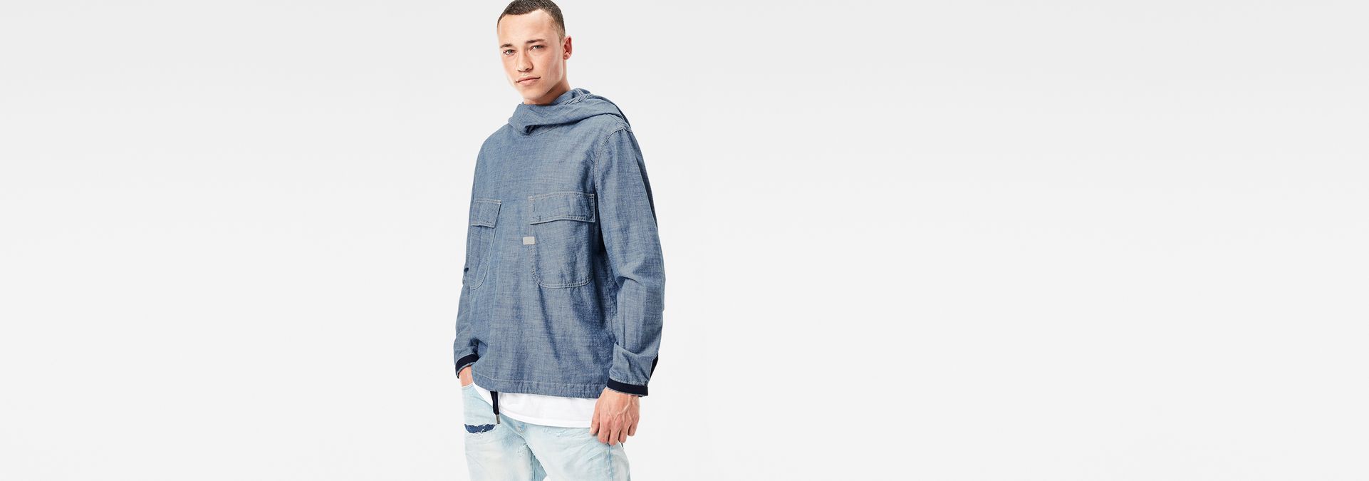 Chambray PW Hooded Jacket | Rinsed | G 