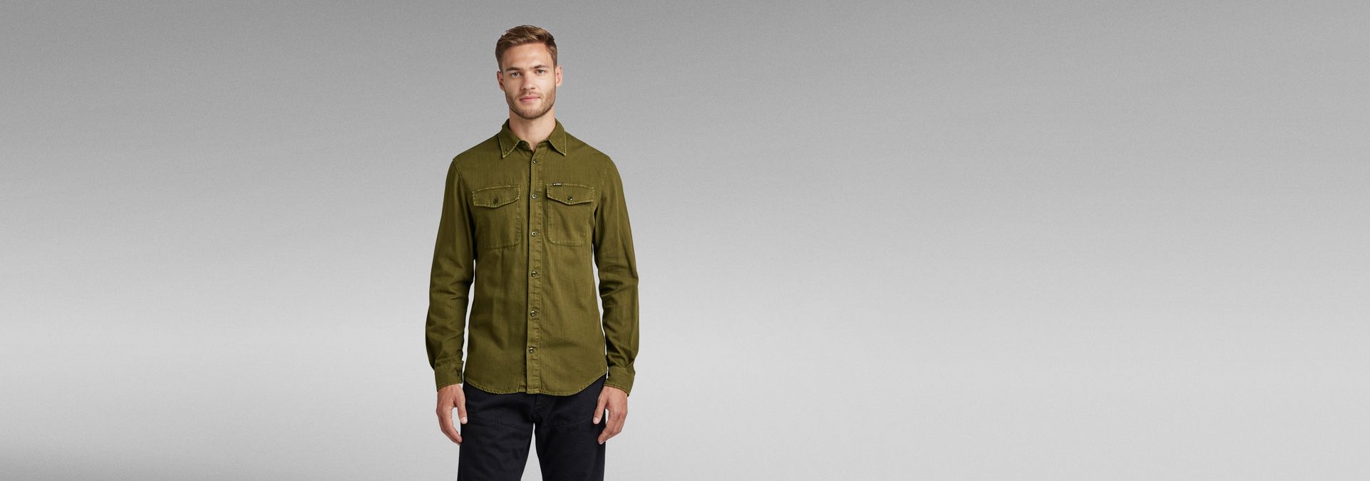 $150 New G-Star Raw 3D Slim Men Long Sleeve button down Shirt Denim Green L  XL