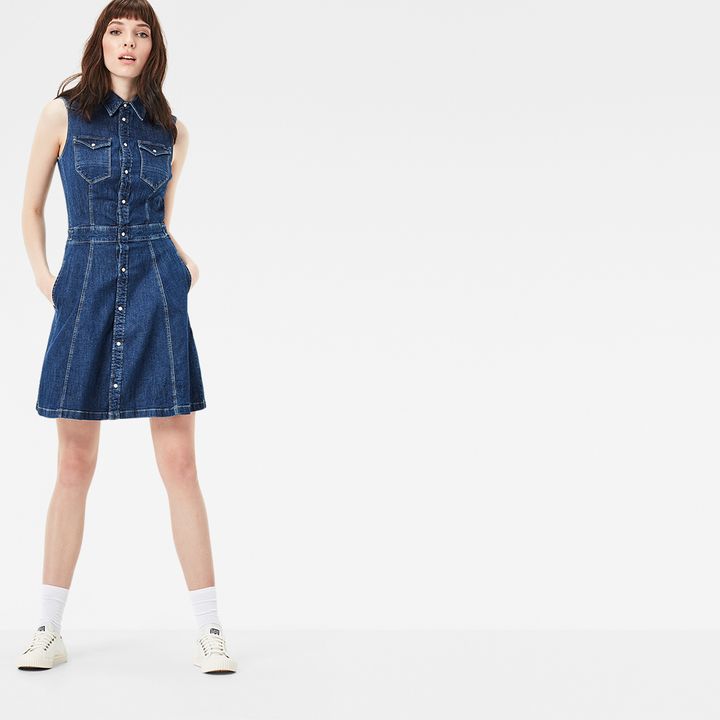 Tacoma Slim Flare Dress Medium blue G STAR SG