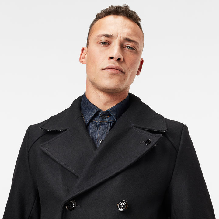Black short pea coat on sale
