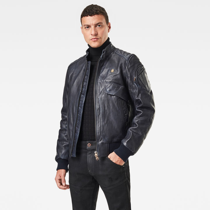 Haworx Padded Leather Jacket Dark blue G STAR CA