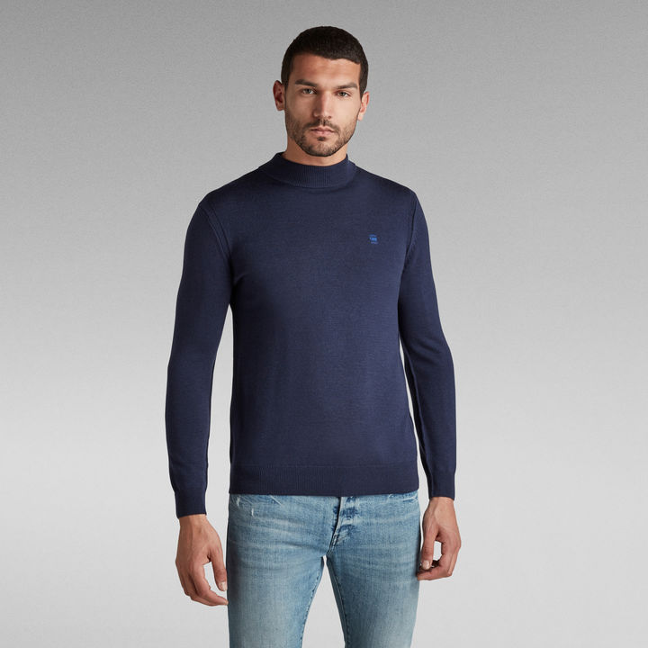 Premium Core Mock Turtle Knit | Medium blue | G-STAR® US