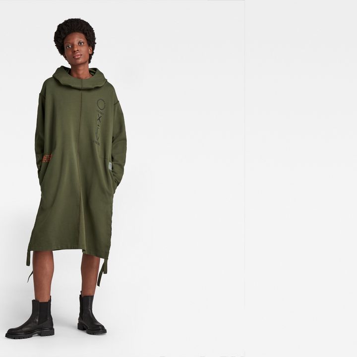 Long Hoodie Sweat Dress | Green | G-STAR® US