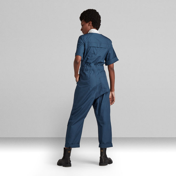 Blue v neck jumpsuit cheap