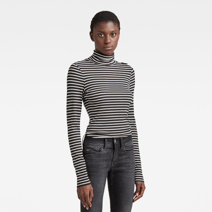 Slim Rib Mock Neck Striped Top Multi color G STAR AE