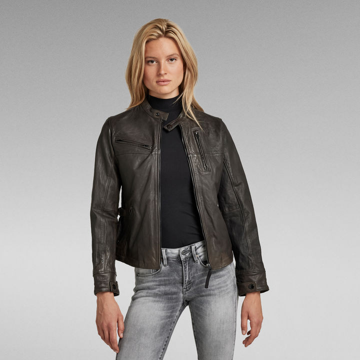 Leather Biker Jacket Black G STAR CA