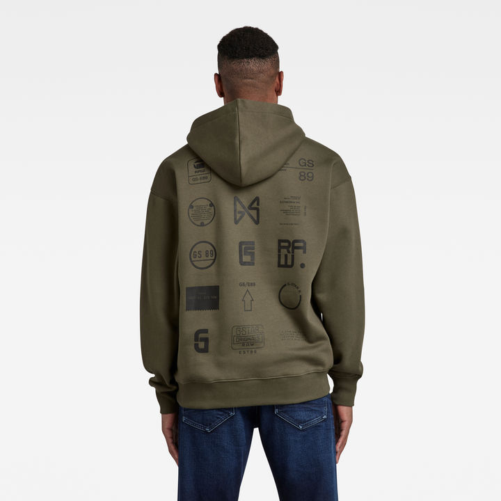 Multi Logo Back Hoodie Green G STAR US