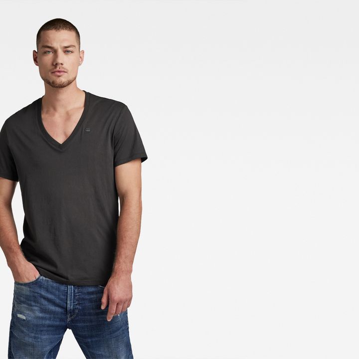 Base Heather V Neck T Shirt 2 Pack Black G STAR GB