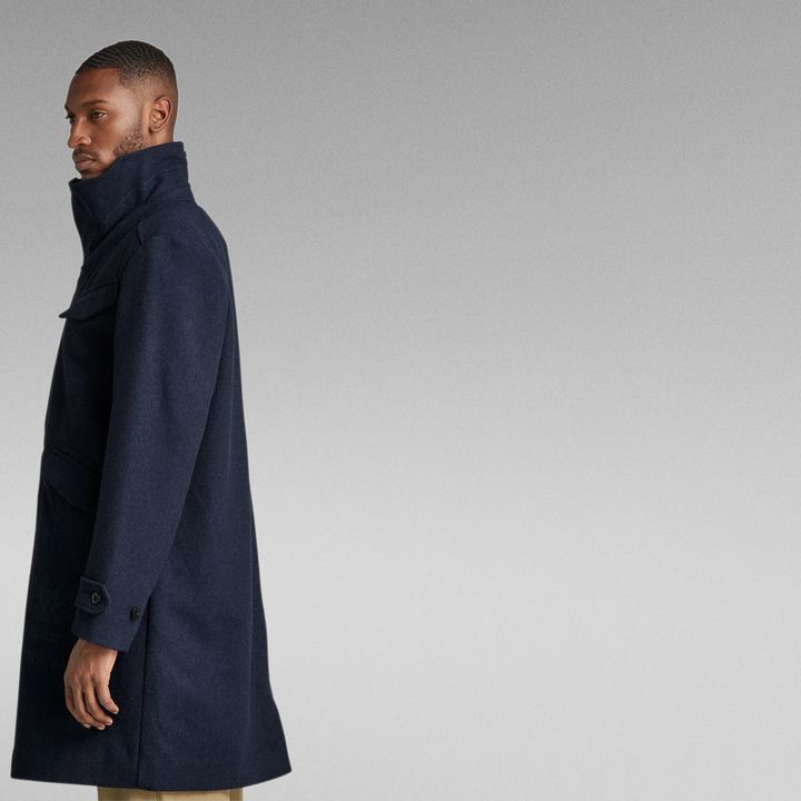 Blue long wool coat store