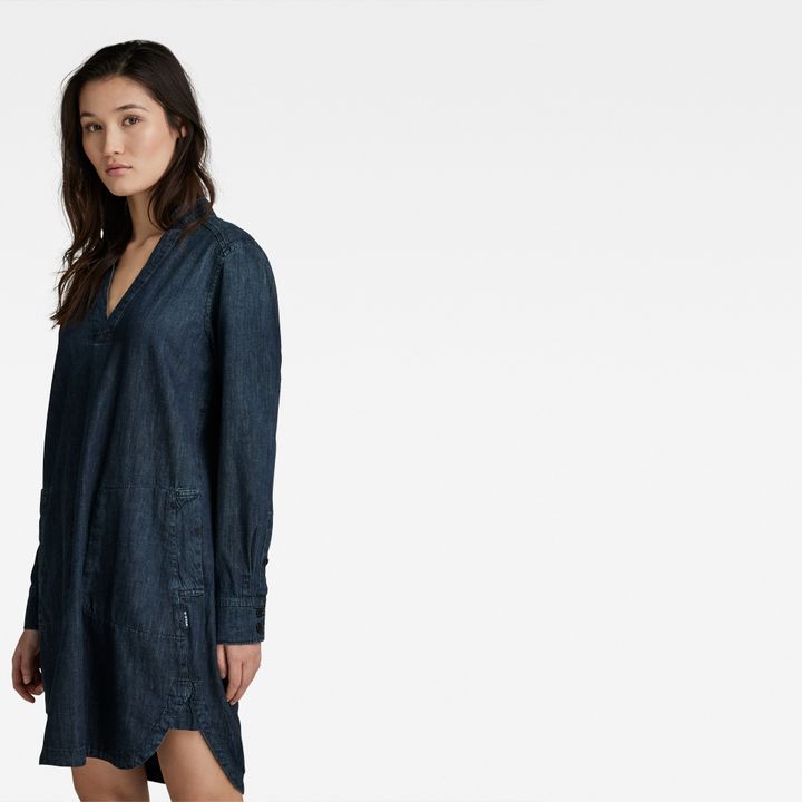 Millery V-neck Shirt Dress | Medium blue | G-STAR® TW