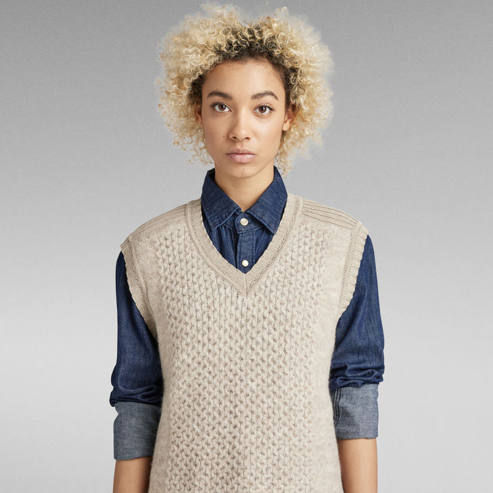 Knitted Slipover Vest Structure Loose Beige G STAR NL