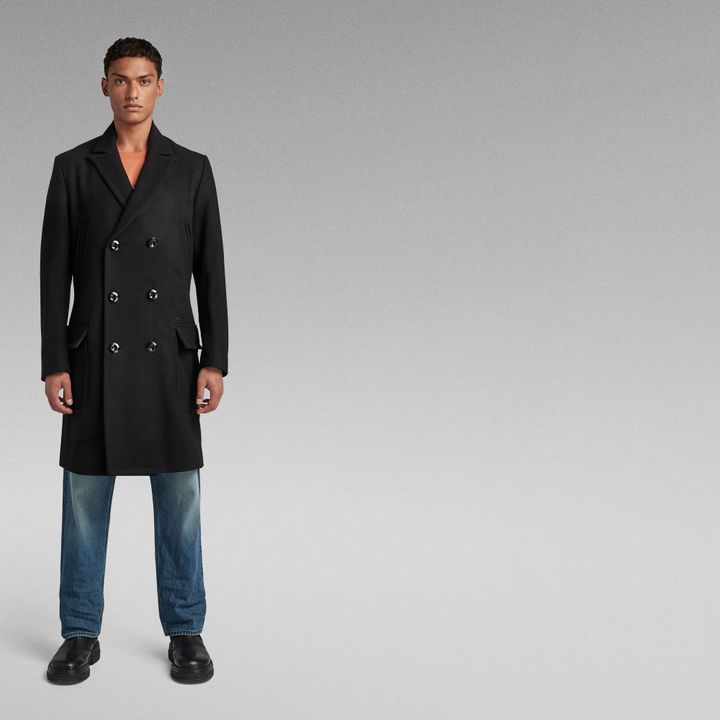Unisex Double Breasted Wool Coat Black G STAR US