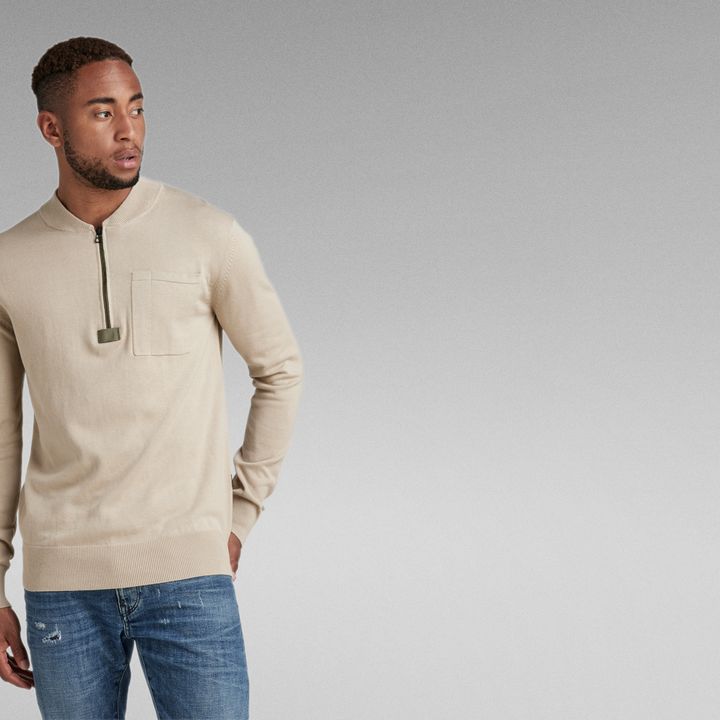 Half Zip Pocket Knitted Sweater Beige G STAR IE