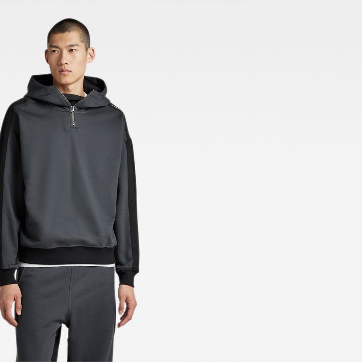 Tape Color Block Loose Half Zip Hoodie