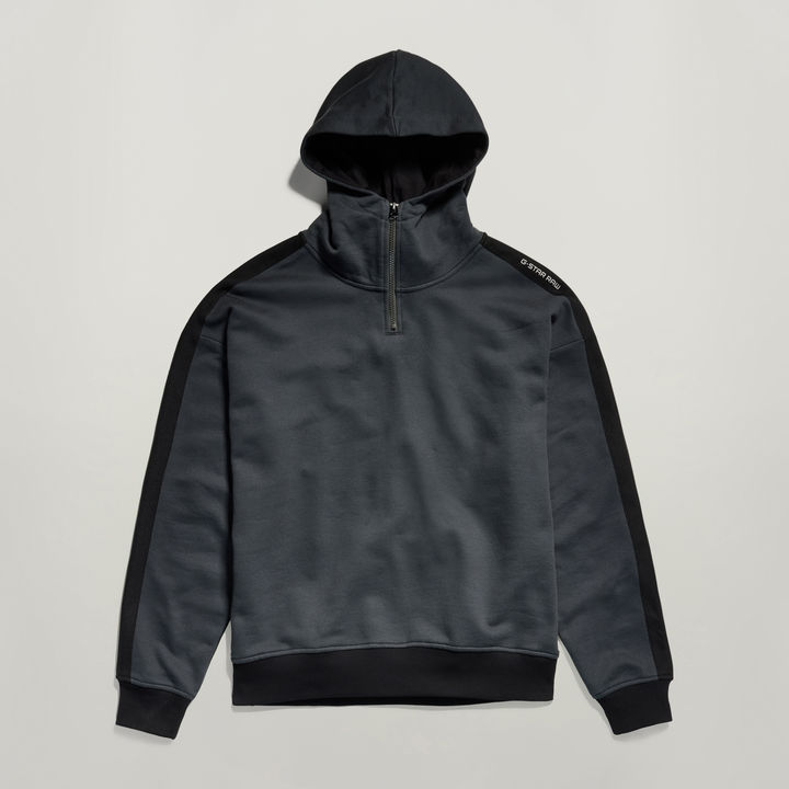 Tape Color Block Loose Half Zip Hoodie