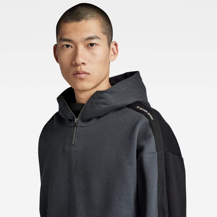 Tape Color Block Loose Half Zip Hoodie