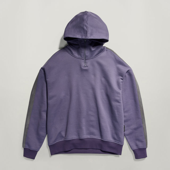 Tape Color Block Loose Half Zip Hoodie