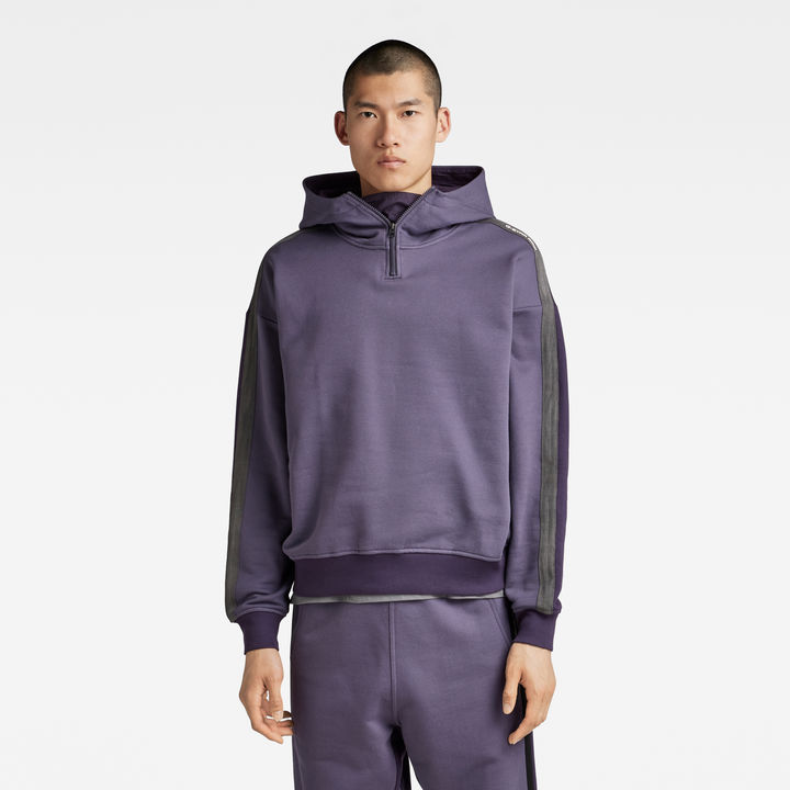 Tape Color Block Loose Half Zip Hoodie