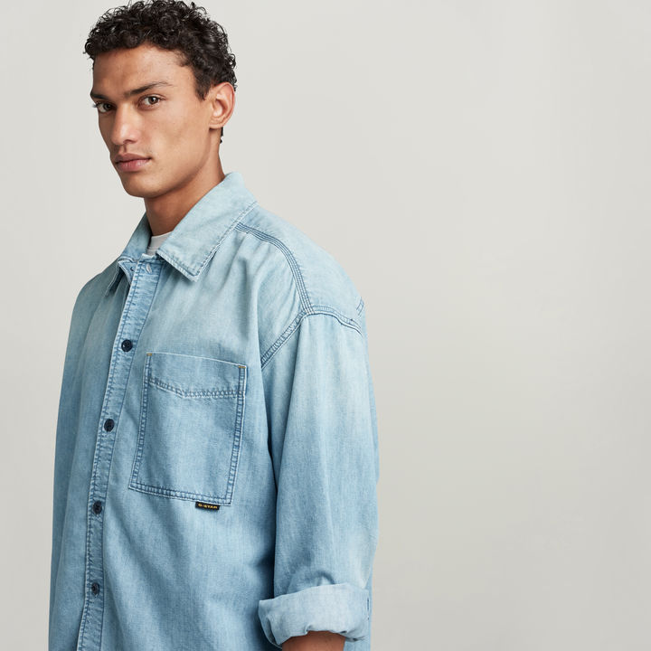 高価値 シャツ QFD qfd ブルー デザイニングシャツ 丸三角四角 ブルー トップス