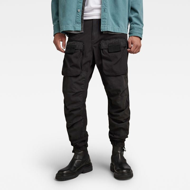 Black tapered cargo pants mens discount