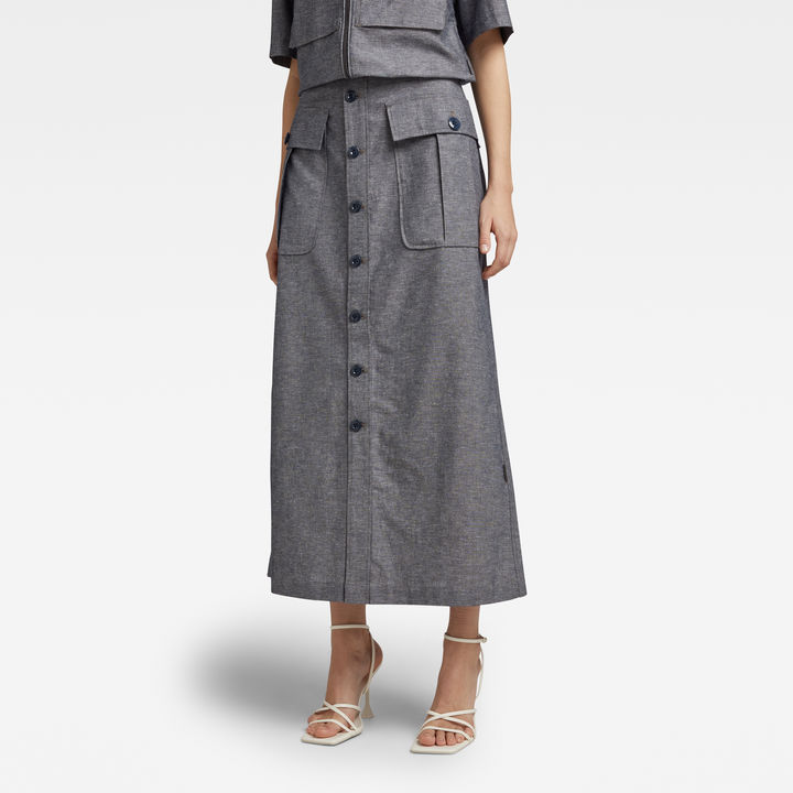 Button Down Long Pocket Skirt