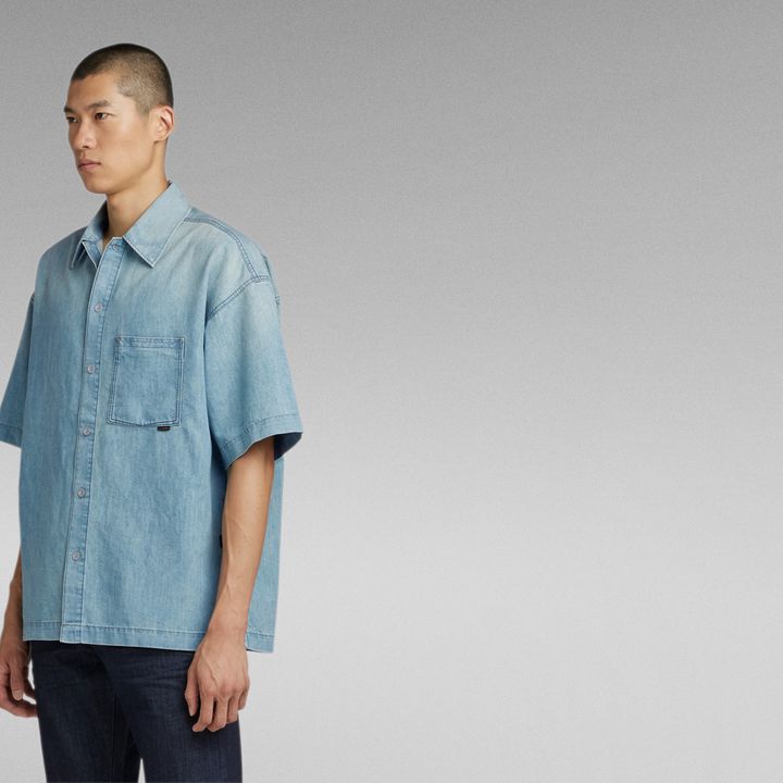 Premium Oversized Boxy Fit Shirt | Light blue | G-STAR® US
