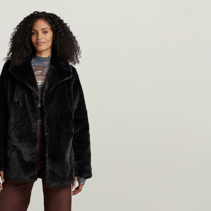 Faux fur pea coat top