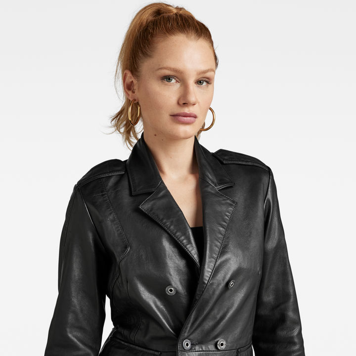 Black leather pea coat outlet