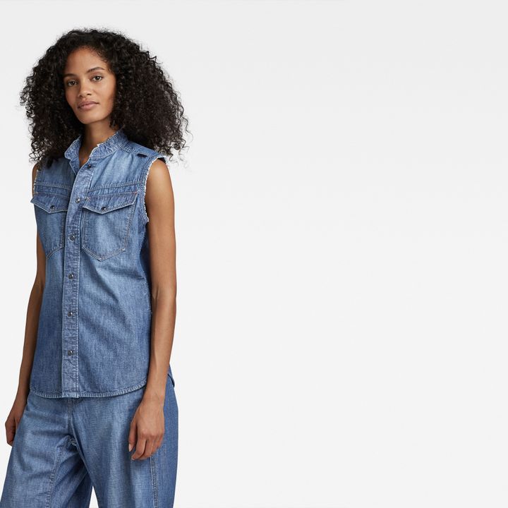 Sleeveless denim shirt womens shop