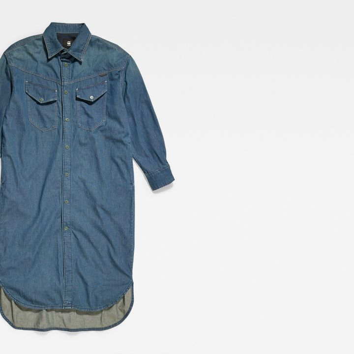 Long Western Shirt Kleid Evergreen Mittelblau G STAR DE