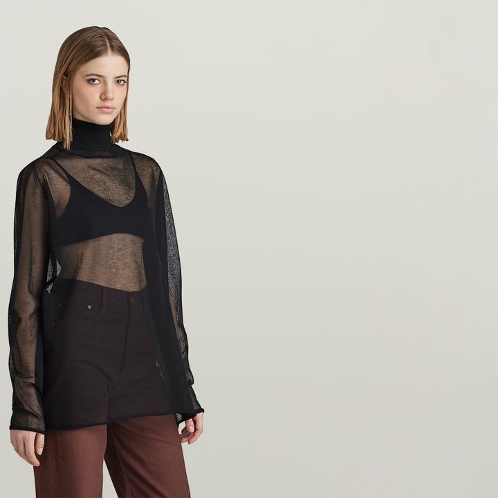 Sheer Loose Turtle Knitted Sweater | Black | G-STAR® US