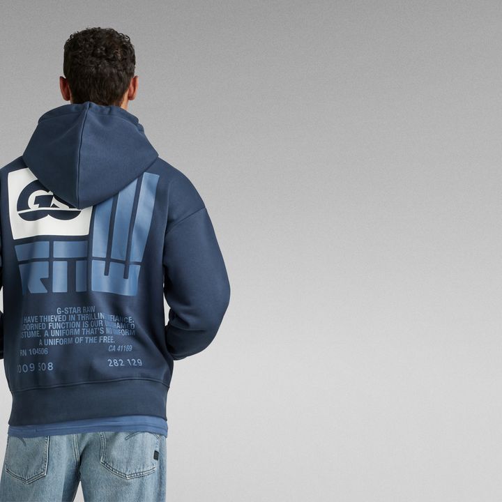 GS Raw Back Graphic Loose Hoodie Dark blue G STAR SG