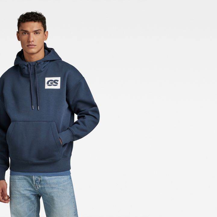 GS Raw Back Graphic Loose Hoodie Dark blue G STAR NZ