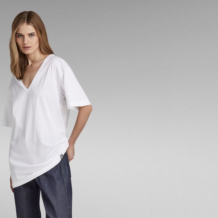 Loose white v neck t shirt cheap